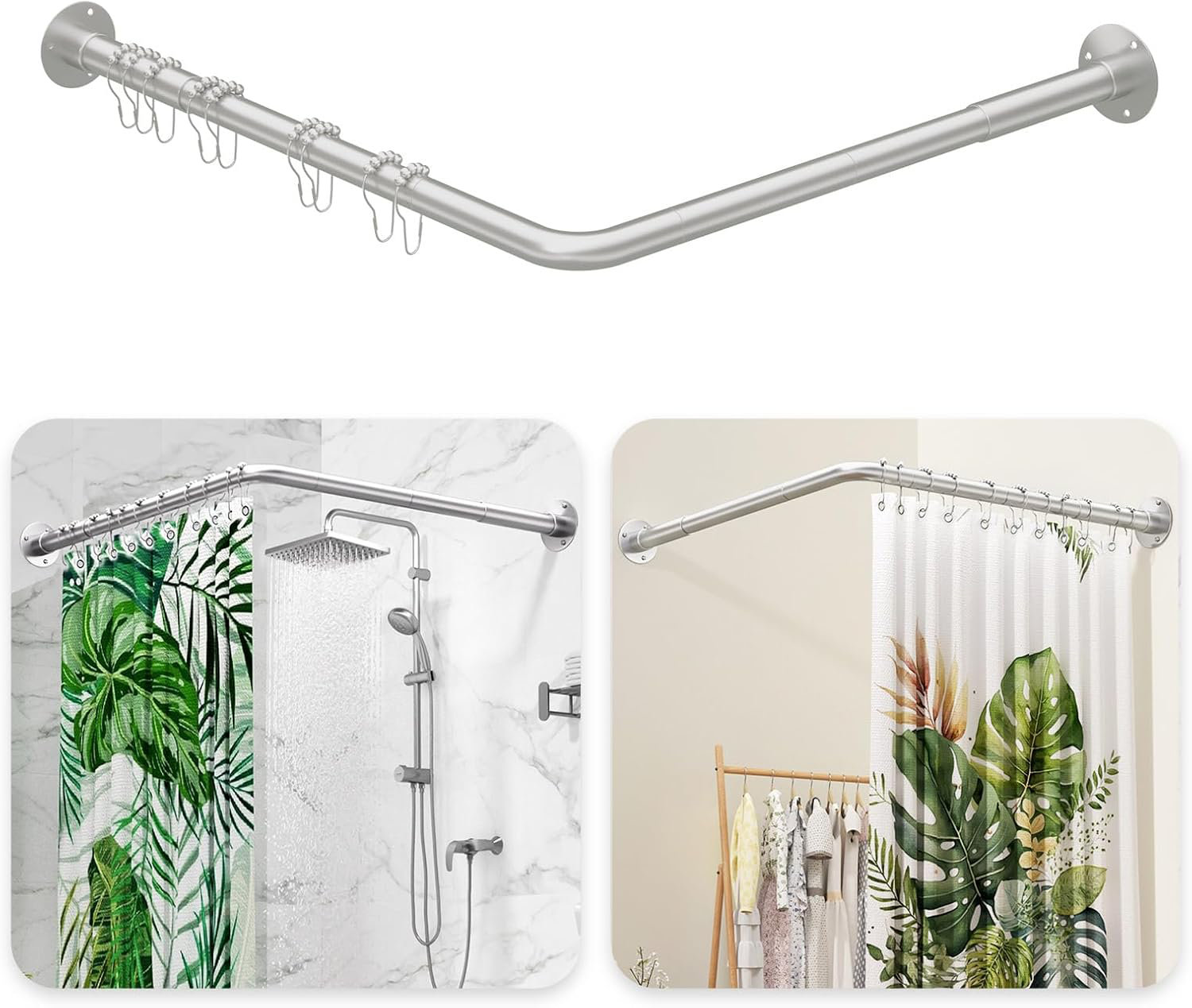 MABOSY L Shaped Shower Curtain Rod [23''-53''] X [23''-53''] Adjustable ...
